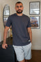 Men summer pajama set Dark Grey T-shirt + Light Grey X White Stripes Short